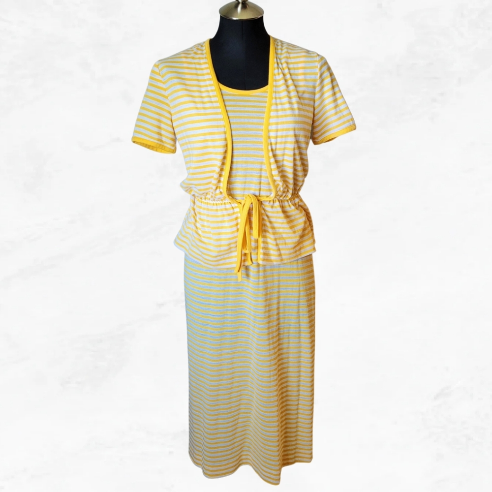 Yellow stripe cotton tank dress w cropped jacket blouse co-ord